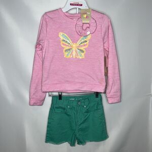 Lemon Kiss Girls Sweatshirt And Shorts Set And Old Navy Green Shorts All Size 10